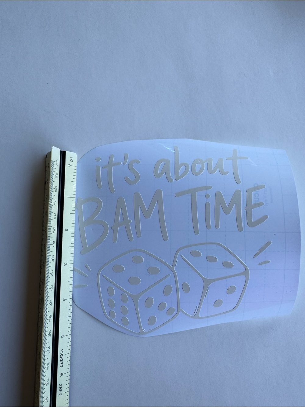 Mahjong "It's About BAM Time" White Vinyl Decal with Dice
